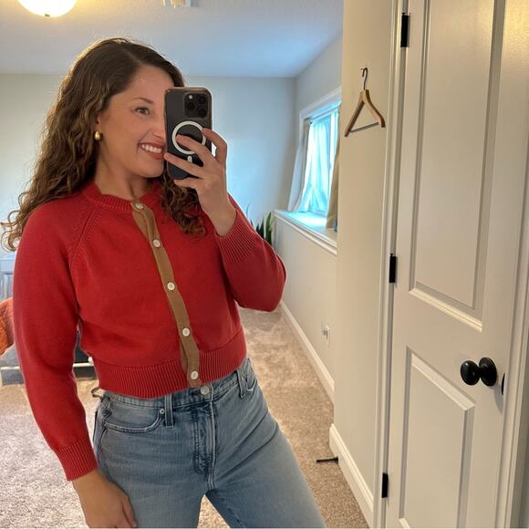 THE GREAT. Pink Tan Cotton Tiny Cardigan Sweater 1 Small - Picture 2 of 13